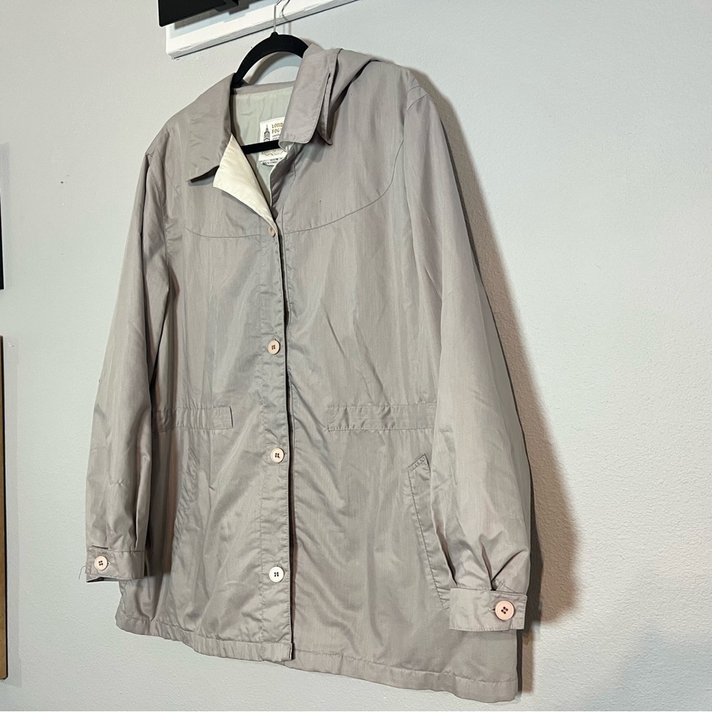 London Fog Car Jacket Coat Raincoat Size 24.5 Grey Gray Lightweight Thin Flaw